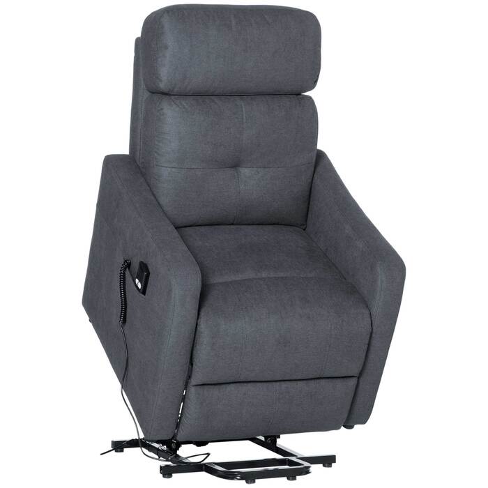 Крісло для телевізора HOMCOM Recliner з функцією відкидання та допоміжним засобом для стоянки, поліестерова тканина, сталь, сірий, 71 x 94 x 104 см для зручного сидіння