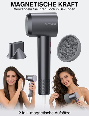 Іонний фен для волосся з високошвидкісним безщітковим двигуном 160 000 об/хв, 500 млн негативних іонів, 12 режимів, магнітна насадка, низький рівень шуму