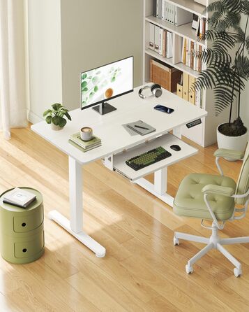 Електричний стіл OffiGo, 100x50 см, з підставкою для клавіатури, 3 положення пам'яті, для роботи та навчання, білий