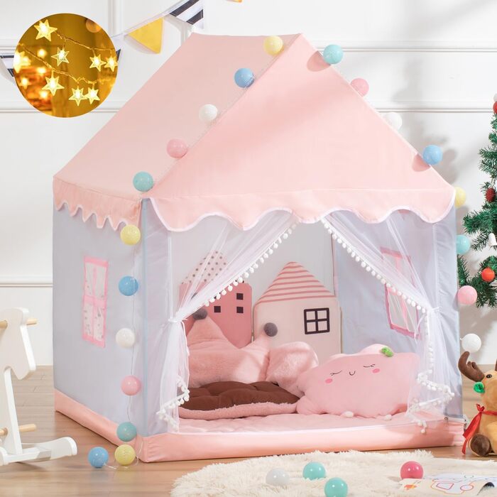 Дитячий намет критий з Starlights & Mat, великий ігровий намет 130x120x100см (рожевий і сірий)