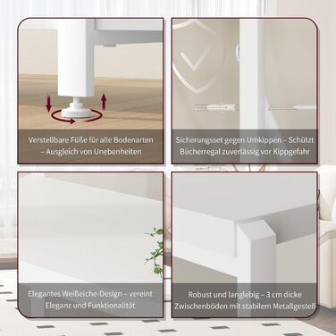 Стильна полиця-стелаж LVB з 6 полицями для вітальні, спальні, офісу. Дерево та метал, білий колір, 30 x 120 x 180 см