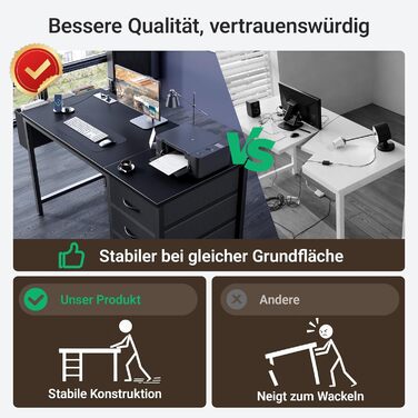 Комп'ютерний стіл Claiks з 3 шухлядами, 100x60 см, з розетками та USB, для дому та офісу, чорний