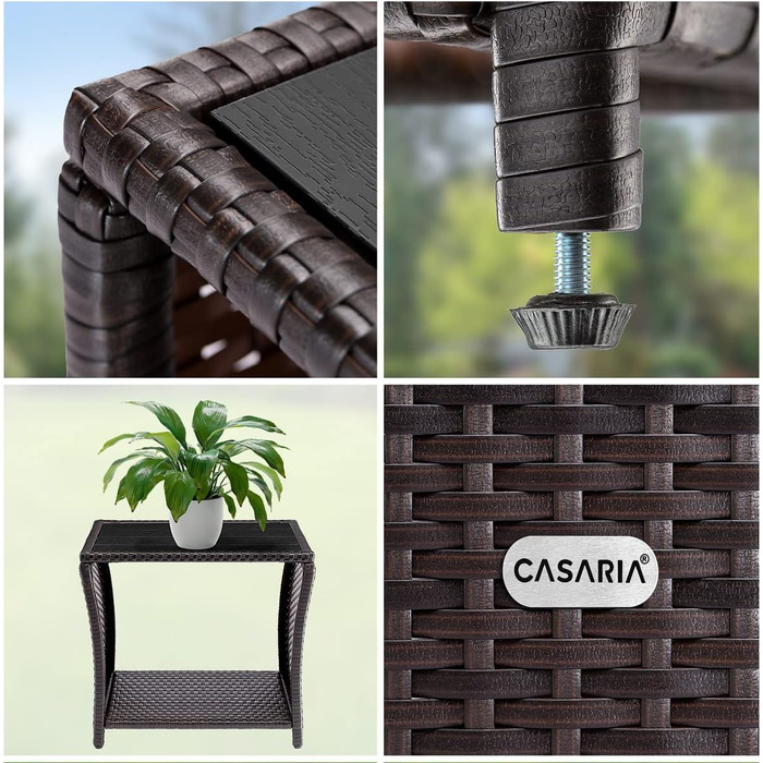 Журнальний столик Casaria Poly Rattan зі стільницею з ДПК, 45x45x40 см, 80 кг, стійкий до погодних умов, коричневий