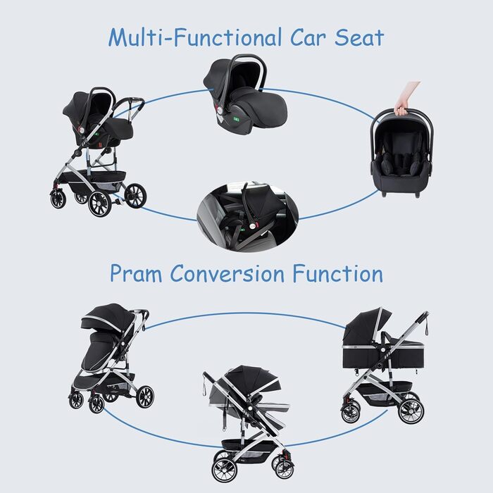 Дитяча коляска 3 в 1, туристична, швидко складається, з фіксацією передніх коліс, для дітей 0-4 роки (сірий)