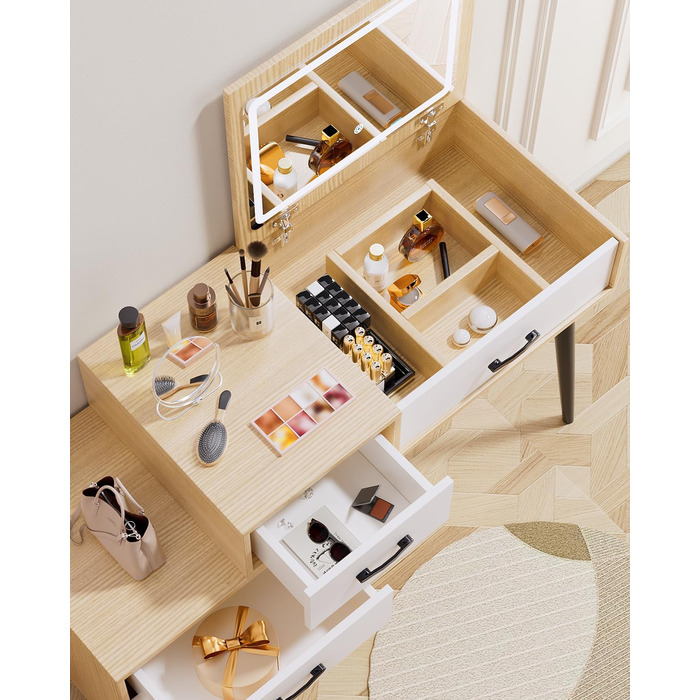 Трюмо ZenkiHome з дзеркалом та підсвіткою, ширина регулюється від 80 до 120 см, колір дуб