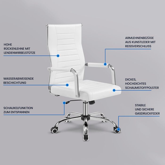 Офісне крісло Yaheetech з підлокітниками, офісний стіл, крісло для начальника, комп'ютерне крісло з високою спинкою, робоче крісло з функцією гойдання, біле, до 136 кг