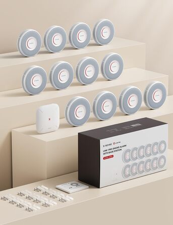 X-Sense Детектор диму з Wi-Fi, голосовим оповіщенням та 17 зонами, 33 мм, 12 шт. (з базовою станцією) Білий