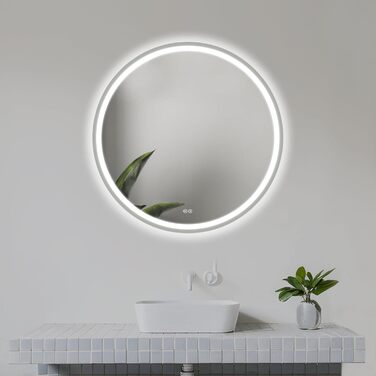 LED дзеркало для ванної кімнати Home Glow круглої форми 80 см з підсвічуванням, антизапарювання, сенсорним вимикачем та металевим каркасом (срібний)