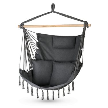 Підвісне крісло-гойдалка з подушкою 100x130x75 см, до 150 кг, для саду та дому, графітовий колір