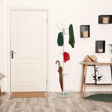 Стійка для одягу Relaxdays з підставкою для парасольки, 16 гачків, 176,5 x 36,5 см, з мармуровим основанням, золота/біла