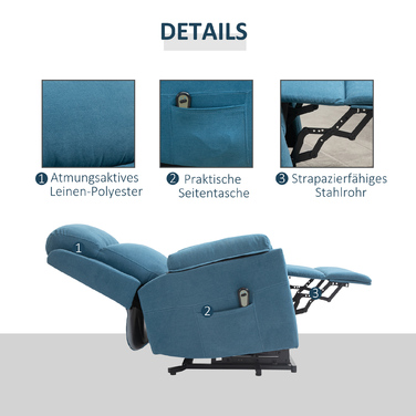 Крісло для електричного телевізора HOMCOM Recliner з допоміжним засобом для літніх людей, функцією відкидання та сну, білизна Look Blue 83x89x102см