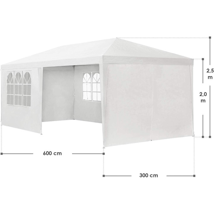 М з 6 знімними бічними стінками та дахом - 18 м - 12 гачків для заземлення та 6 мотузок - шатро для вечірки в саду Весільна садова альтанка Садовий намет Альтанка - сіра (біла), 3x6