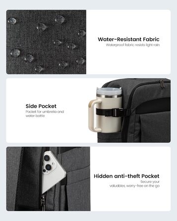 Рюкзак LOVEVOOK для ручної поклажі (40x20x25 см) - 20L, для ноутбука 14 дюймів, чорно-сірий, з відділенням для мокрого та сухого