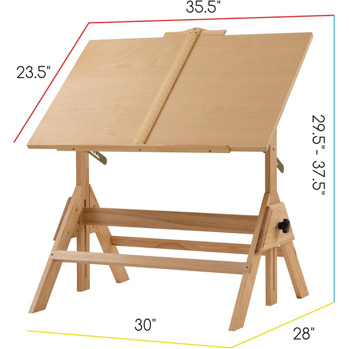 Дерев'яний стіл для малювання MEEDEN, 90x60см, регульований, для мистецтва, графічного дизайну, читання