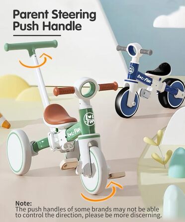 Дитячий біговел-триколіс LOL-FUN 5-в-1 з ручкою, зелений - для хлопчиків та дівчаток від 1 року