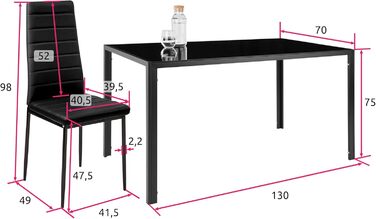Група їдальні TECTAKE 800551 обідній стіл & 6 стільців, штучна шкіра, захисне скло (чорне-чорне No 404381)