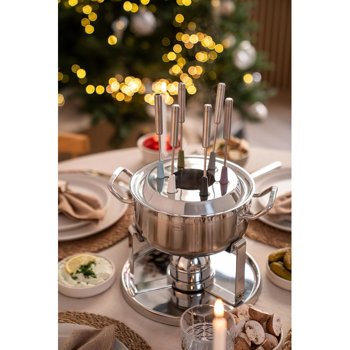Набір для фондю RÖSLE на 6 осіб – нержавійна каструля 20 см з кришкою, газовий пальник 1000W, складне підставлення, аксесуари для фондю, ідеально для сирного або шоколадного фондю