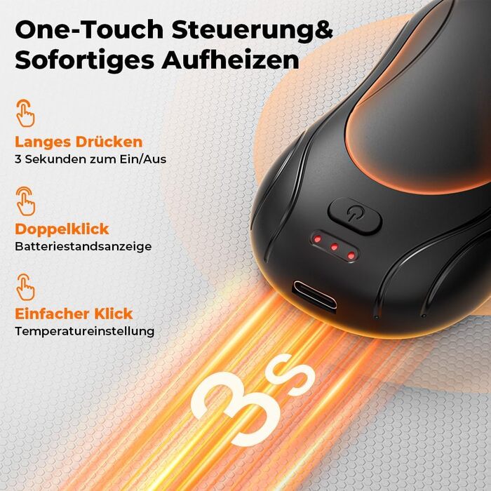 Електричні грілки для рук 2 шт. з магнітним кріпленням, 6000mAh, 3 режими нагріву, USB-зарядка, для кемпінгу, подорожей, офісу, чорний, 11.2*2.35*14 см