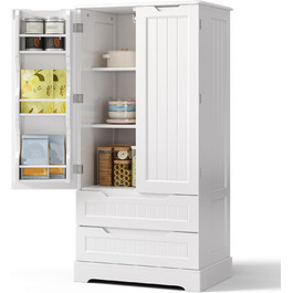 Високий шкаф Bealife для кухні, буфе́т з 2 шухлядами та 2 дверцятами, білий. Підходить для кухні, їдальні та вітальні.