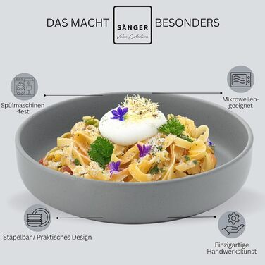 Набір мисок для пасти, 4 предмети, керамічні миски для локшини, можна мити в посудомийній машині та використовувати в мікрохвильовій печі, стійкі до подряпин, велика багатофункціональна кольорова миска, 850 мл | КОЛЕКЦІЯ VALUE