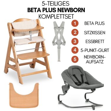 Дитячий стільчик Hauck Beta+ Newborn Set Premium Dark Grey - комплект з підставкою для новонароджених, м'яким сидінням та підносом для годування
