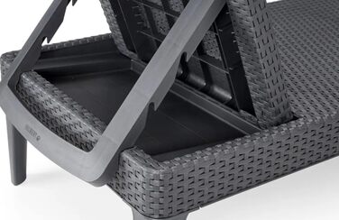 Шезлонг Keter Jaipur для саду з регульованою спинкою, сірий, з подушкою, 187 x 58 x 29 см (імітація ротангу)