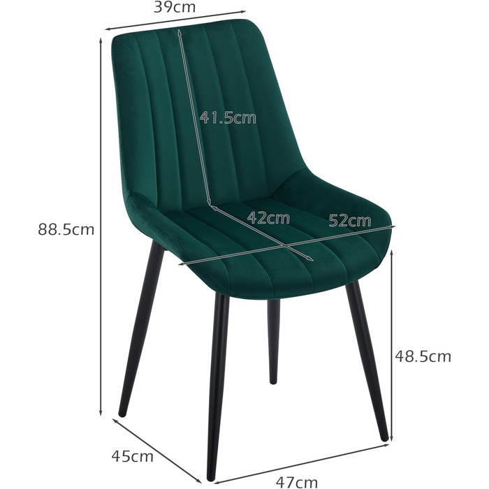 Комплект з 4 оксамитових стільців зелений їдальня, кухня, вітальня, м'які, металеві ніжки