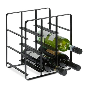 Стійка для вина Relaxdays металева на 9 пляшок, чорна, 30.5x27.5x20 см - підлоговий тримач для кухні та вітальні