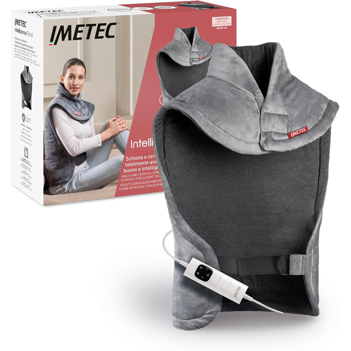 Грілка для шиї та плечей Imetec Intellisense - 47x52 см, 5 температур, електрозахист, антиалергенна тканина, машинне прання