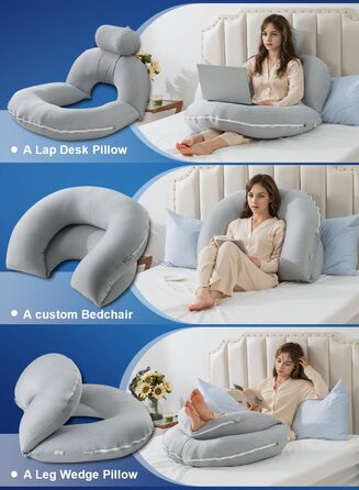 Підкова для читання INSEN: спинка для сидіння в ліжку, для читання, відпочинку, мам та дітей. Охолоджуюча підкова сірого кольору з охолоджуючими смугами