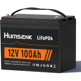 Акумулятор HumsiENK 12V 100Ah LiFePO4, 100A BMS, 20000 циклів, захист від низьких температур, для автофургону/човна