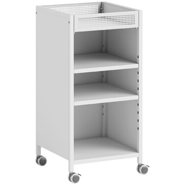Мобільна полиця для книг з регульованими полицями, 3-рівнева візок з верхньою корзиною, білий