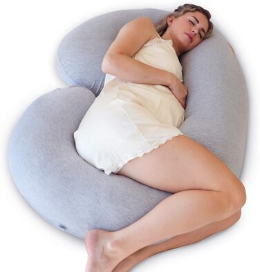 Подушка для вагітних Pharmedoc C-подібна бічна подушка для сну-подушка для годування XXL, подушка для вагітних і подушка для всього тіла - підтримка спини, стегон, ніг, живота (машинне прання) бавовна сірий