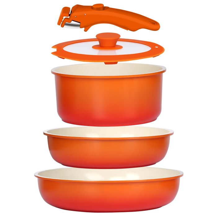 Набір посуду GiPP з знімними ручками, антипригарне покриття, 5 предметів, для всіх плит, духовка, оранжевий градієнт