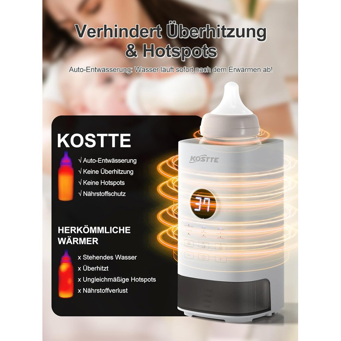 Підігрівач для пляшечок KOSTTE - універсальний, для грудного молока та суміші (білий)