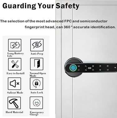 Розумний замок з відбитком пальця, 5-в-1, автоматичний дверний замок з керуванням через додаток/відбитком пальця/IC-картками/паролем/резервним ключем, електронні цифрові замки, підходить для розумних дверей