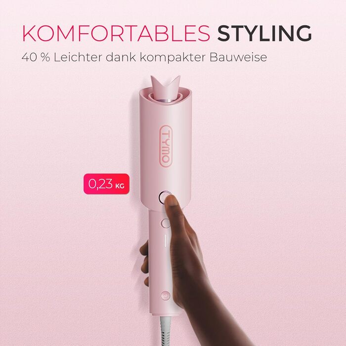 Автоматичний локон-стайлер TYMO CURLPRO 25mm - рожевий, з термозахистом, 3 температурні режими (160-210°C), для великих та маленьких локонів