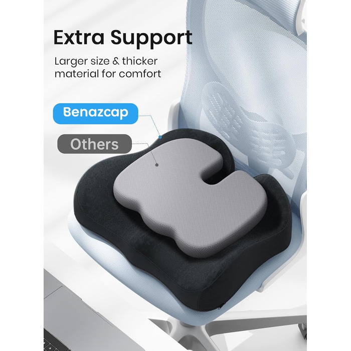 Ортопедична подушка для сидіння Benazcap для геморою, куприкового болю, ішіасу та вагітності. Зменшує біль, підходить для офісного крісла, авто та інвалідного візка. Чорний колір.