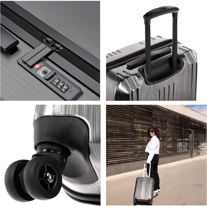 Набір валіз FERGÉ 3 шт. з жорстким корпусом, TSA-замок, Канни. Валіза-роликовий багаж (ручна поклажа, L, XL). Жорсткий багаж, роликовий багаж, 4 колеса, міцний полікарбонат (5 шт. в наборі, сірий металік)