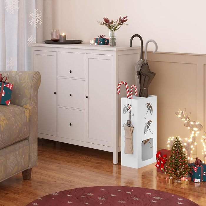 Підставка для парасоль під WOLTU, 2 слоти, з 4 гачками, металева, біла, 25x49x15 см