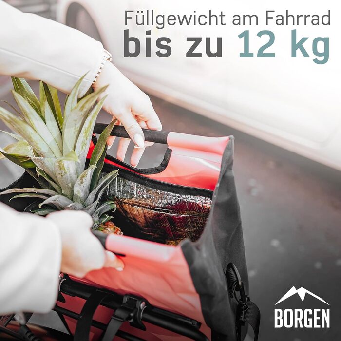 Велосипедна сумка для покупок Borgen для багажної полиці зі знімною охолоджуючою вставкою - може використовуватися як сумка-кофр, велосипедна сумка, сумка для перенесення 23 літри (червона)