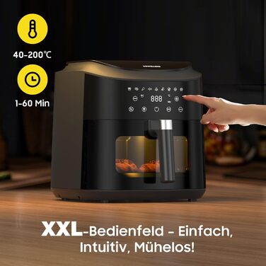 Фритюрниця гарячим повітрям XXL 2350W - Airfryer з 9 програмами, LED дисплеєм, функцією підігріву та металевим корпусом (9L)