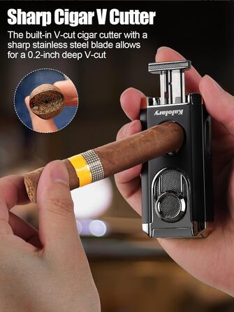 Вишуканий вологозбережувач для сигар Kalolary з різаком, портативний дорожній футляр для сигар з кедрової деревини, вміщує до 8 сигар, чудовий подарунок для чоловіків (Чорний)