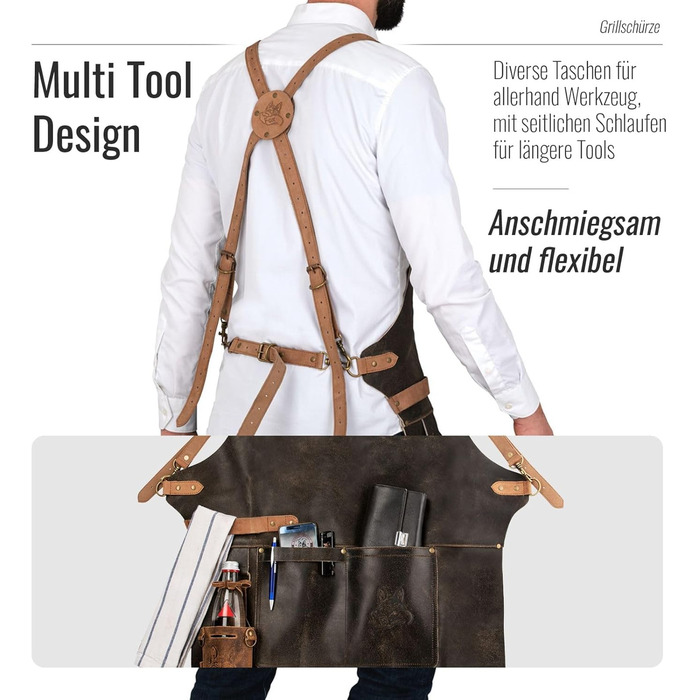 Фартух з натуральної шкіри буйвола, чорний: для гриля, барбекю, приготування їжі та кухні. Вінтажний стиль.