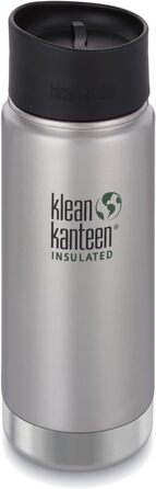 Пляшка з нержавіючої сталі Klean Kanteen з кришкою для кафе з вакуумною ізоляцією широка срібляста матова