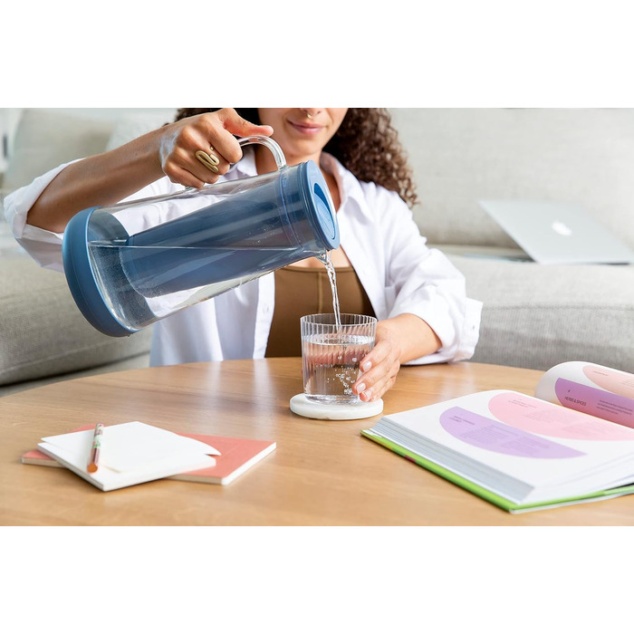 Фільтр для води LifeStraw Home: скляна кана з силіконовим дном, 1.6 л, Stormy Blue