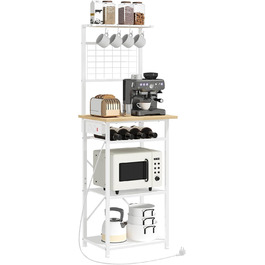 Стелаж кухонний з розетками, підлоговий, 35x48x135 см, 4 гачки, станція для кави з тримачем для пляшок, вінтажний, чорний ABRHR23UE01 (білий)