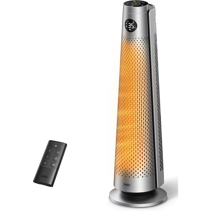 Електричний обігрівач Dreo з термостатом, 2000W, тихий (25dB), з пультом, 12 год таймер, 5 режимів, 3 швидкості, PTC кераміка, сріблястий