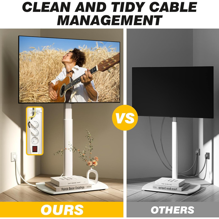 Підставка для телевізора біла, на підлогу, для 32-65 дюймів, до 35 кг, регульована висота, поворотна, VESA 400x400 мм