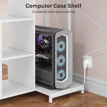 Кутовий стіл WOLTU білий з USB-роз'ємами (A/C) 120x80x75 см - стіл для комп'ютера з полицею та підключенням до електромережі, металевий каркас